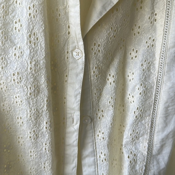 Dress Barn top light yellow eyelet front tie summer happy size Large - Picture 5 of 11